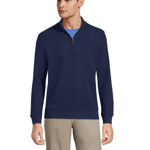 NWOT LANDS' END Men's Bedford Rib Quarter Zip Sweater Navy Small - Picture 1 of 5